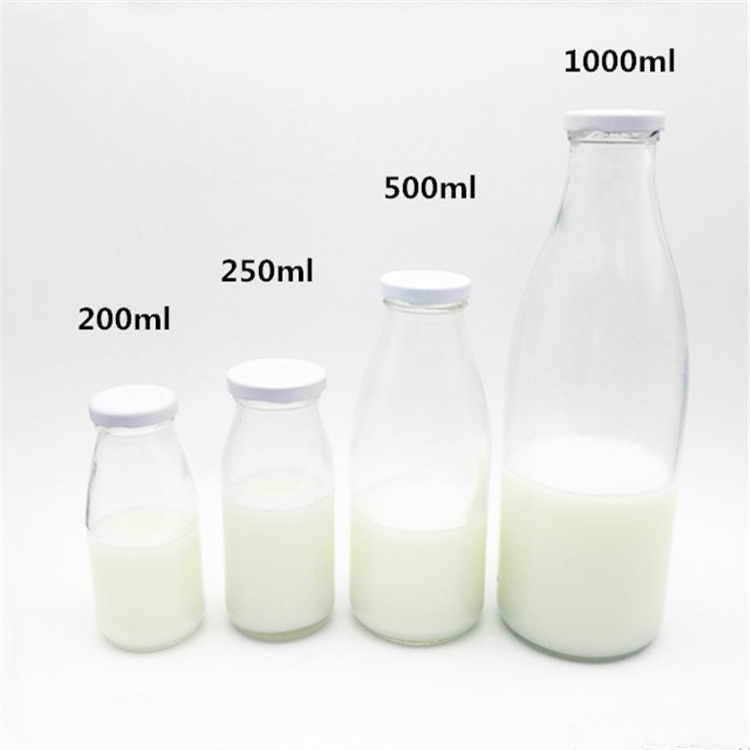 200ml 250ml 300ml 500ml 1000ml Empty Clear Milk Glass Bottles with Plastic Lid