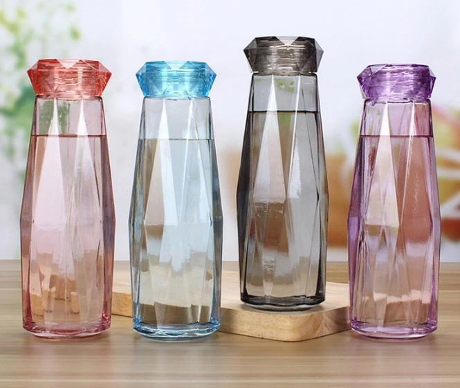 Wholesale Clear Private Label BPA Free Water Bottle Diamond Lid Gym Sports Bottle Glass Water Bottle