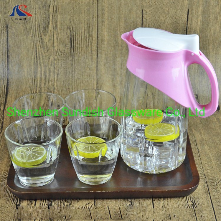 7PCS Glass Water Drinking Jar Set with Plastic Lid