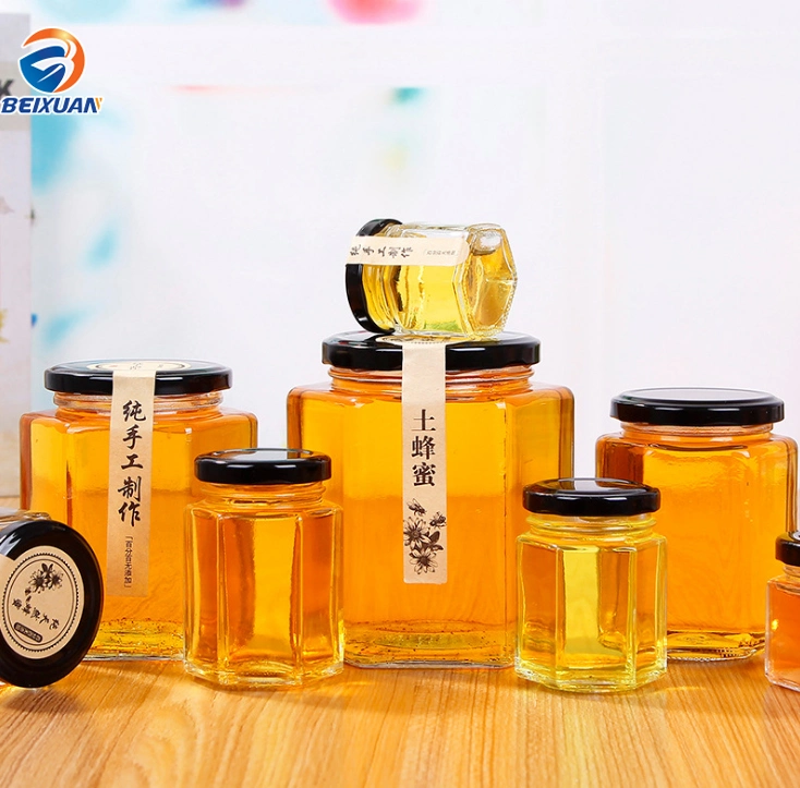 Different Sizes 380ml Hexagonal Honey Glass Jars