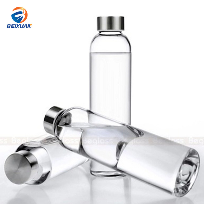 280ml Glass Sports Water Bottles with Different Color Cover Customized Logo