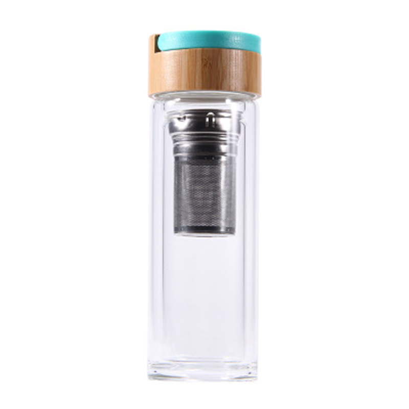 Double Wall Glass Bottle, High Borosilicate Bottle with Cover