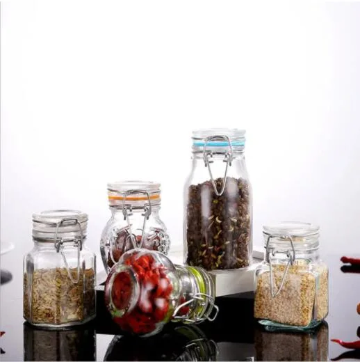 Food Packaging Toq Quality Round Shape Glass Spice Jars with Airtight Ss Clip Lids