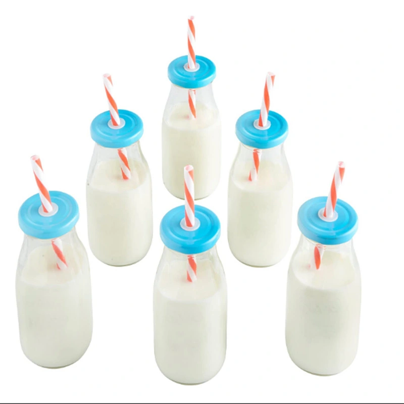 10oz Glass Milk Bottles with Reusable Metal Twist Lids