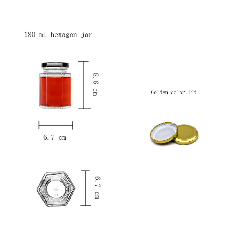 180ml Hexagon Jam Honey Food Storage Glass Jar with Metal Cap