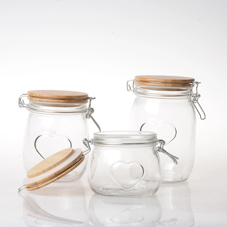 Wholesale Glass Containers Clear Airtight Seal Glass Food Storage Jar with Wooden Clip Lid