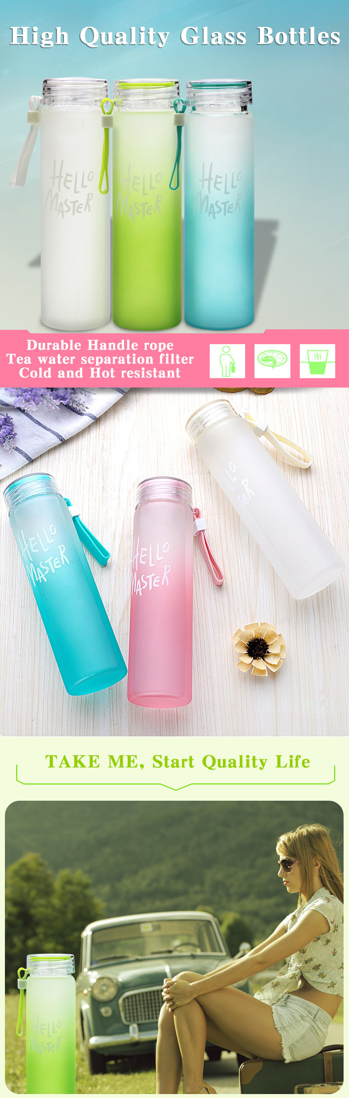 OEM Acceptable Hot Sale Drinking Bottle Transparent Glass Water Bottle