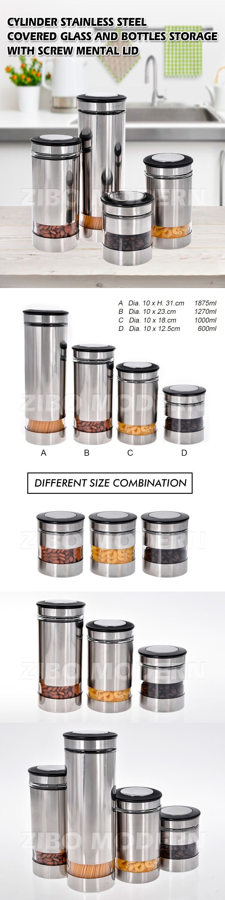 Wholesale Stainless Steel Glass Jars and Bottles Storage with Lid