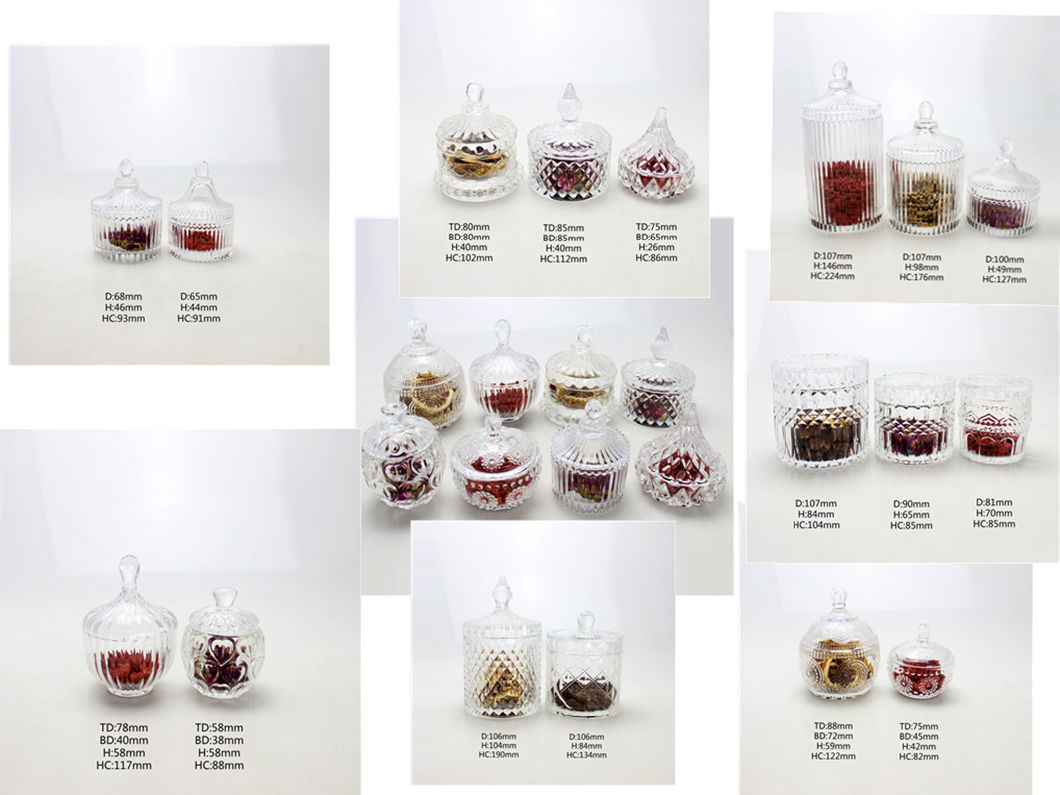 Round Shape Covered Candy Jar Crystal Line Design Glass Storage Jar