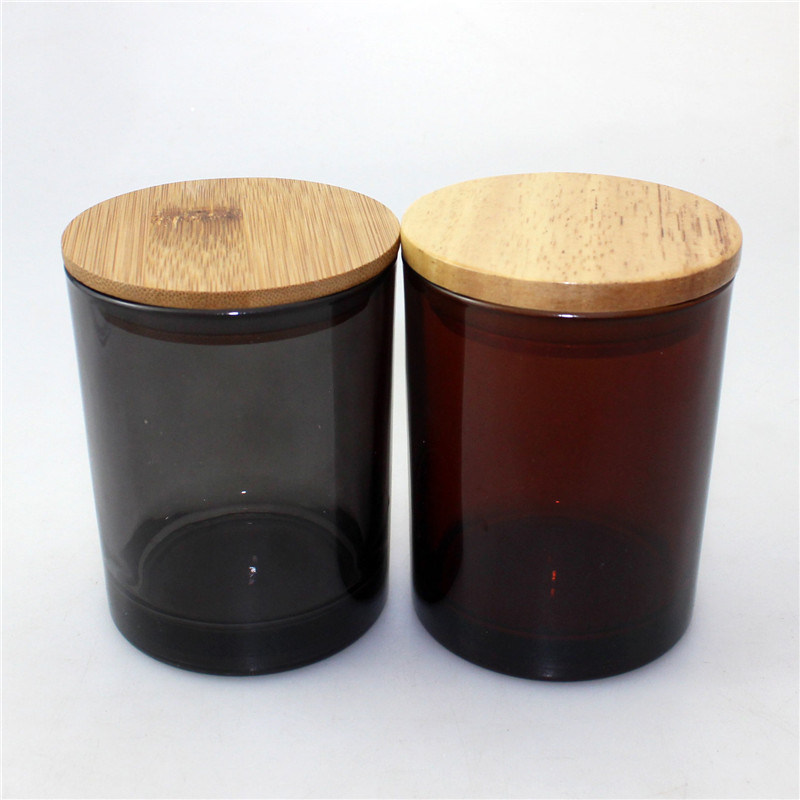 Hot Sale Customized 8oz Transluence Glass Candle Jars with Wood Lid