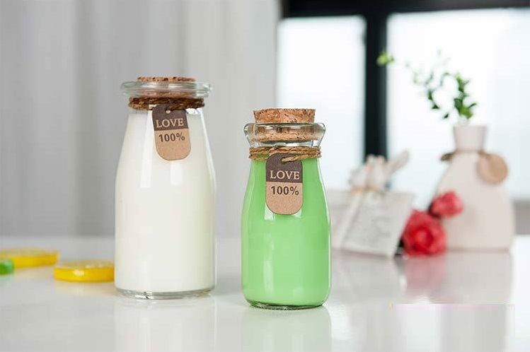 Clear Bottle Milk Yogurt Packaging Glass Bottle Glass Jars with Cork Lids