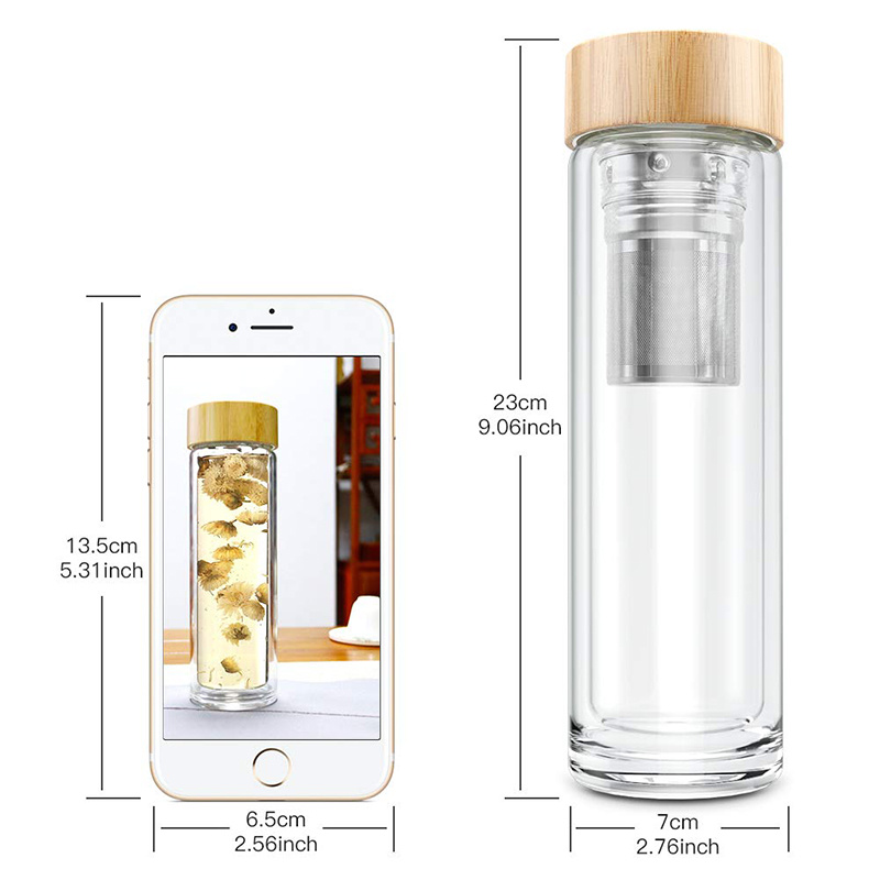 Double Wall Glass Bottle, High Borosilicate Bottle with Cover