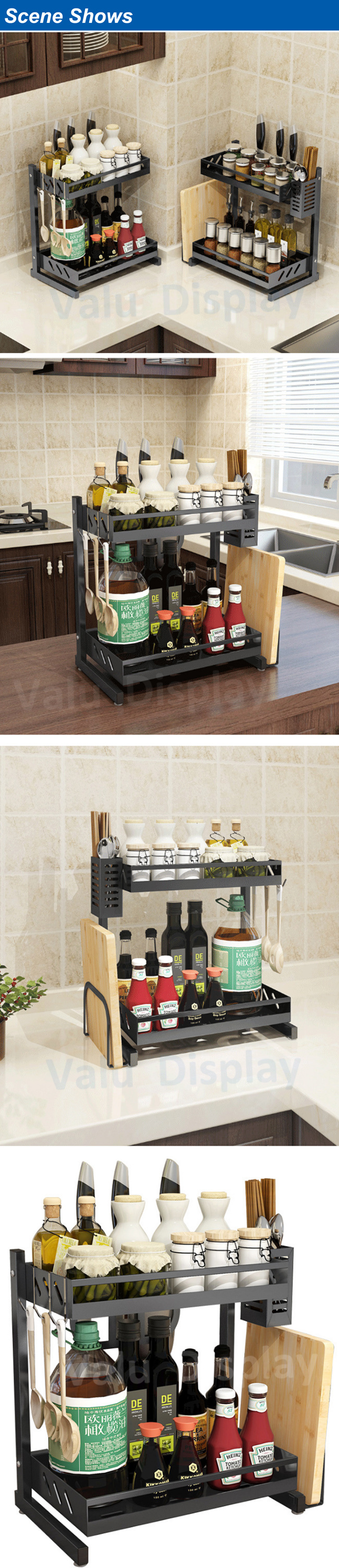 2 Tier Countertop Spice Rack, Kitchen Bottle Jar Stand Shelf Organizer