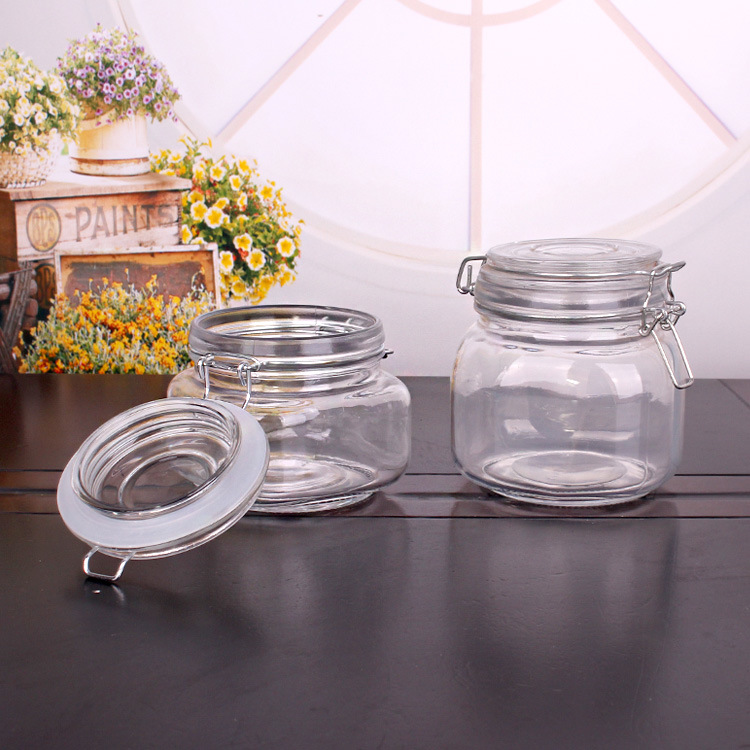Wholesale 500ml 750ml 1000ml Airtight Square Glass Canister Food Storage Jar with Clip Lid