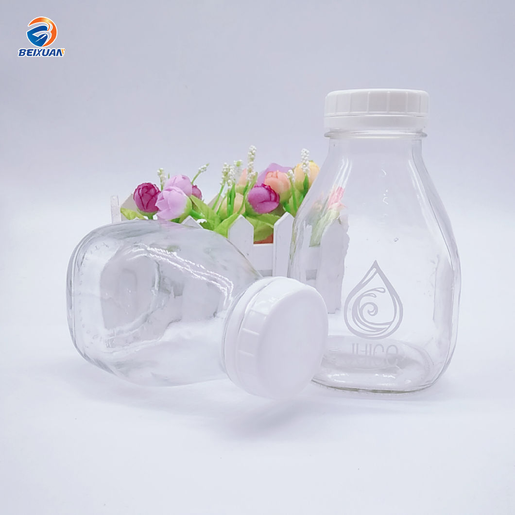 Square Shaped 16oz 500ml Glass Juice Bottles with Screw Cap