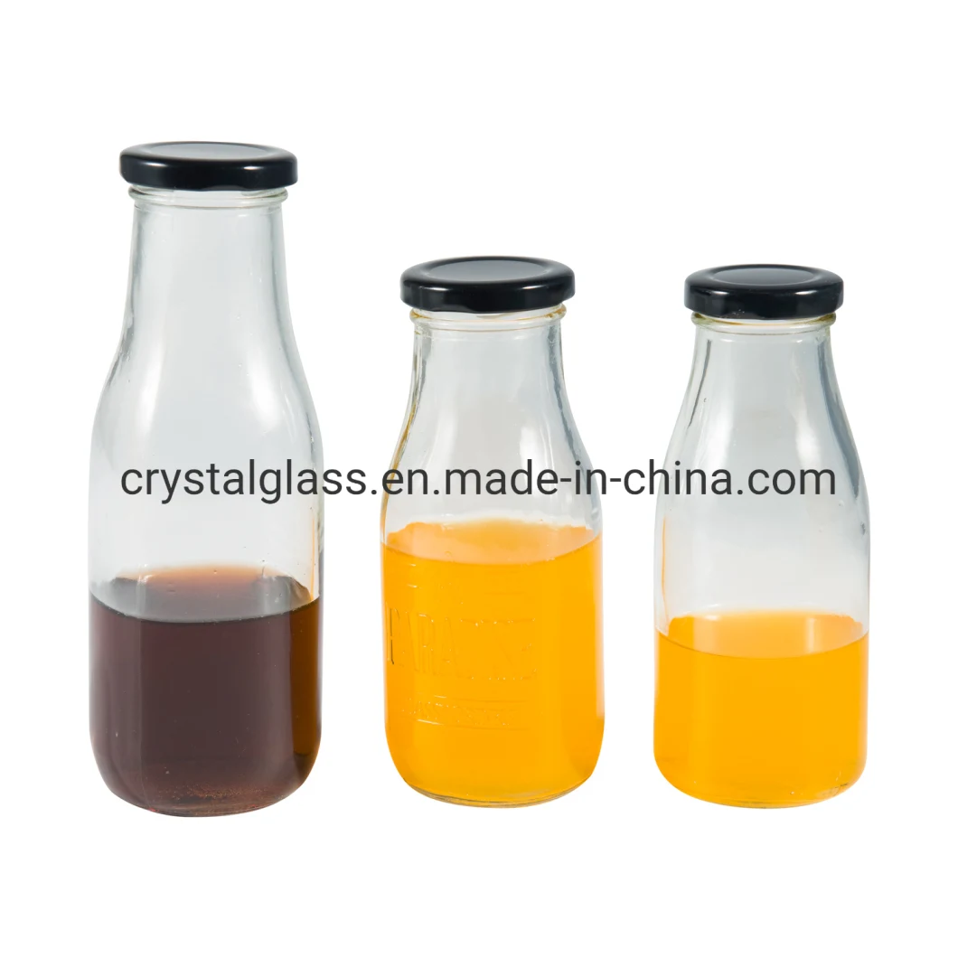 Clear Juice Milk Glass Bottle with Screw Lug Lid Cap 300ml 500ml 1000ml