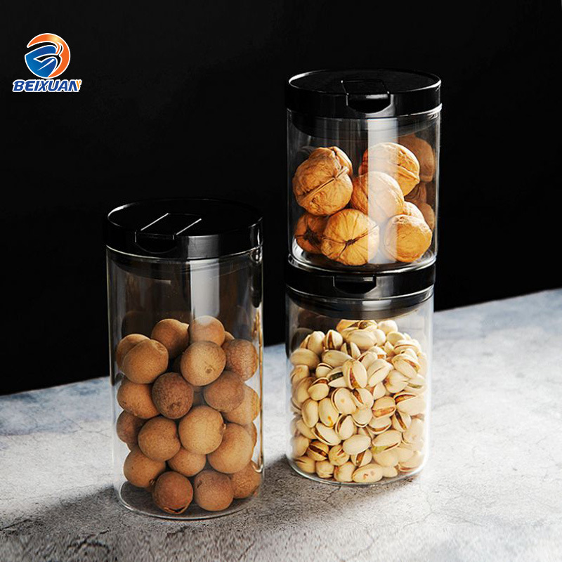 Popular Home Decoration Storage Canister Glass Jar with Plastic Lid