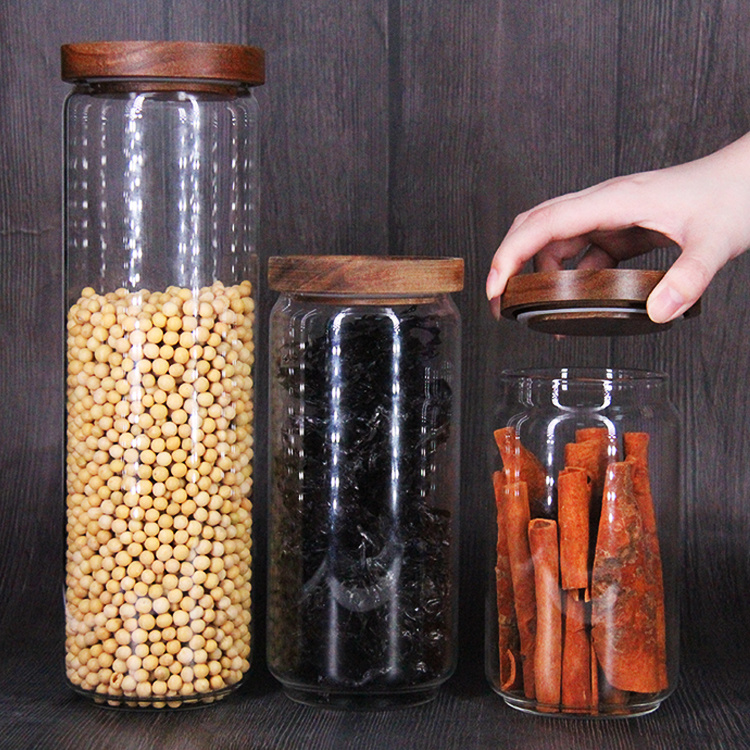 500ml 1L 2L Airtight Canister Bottle with Acacia Wood Lid Coffee Glass Jar