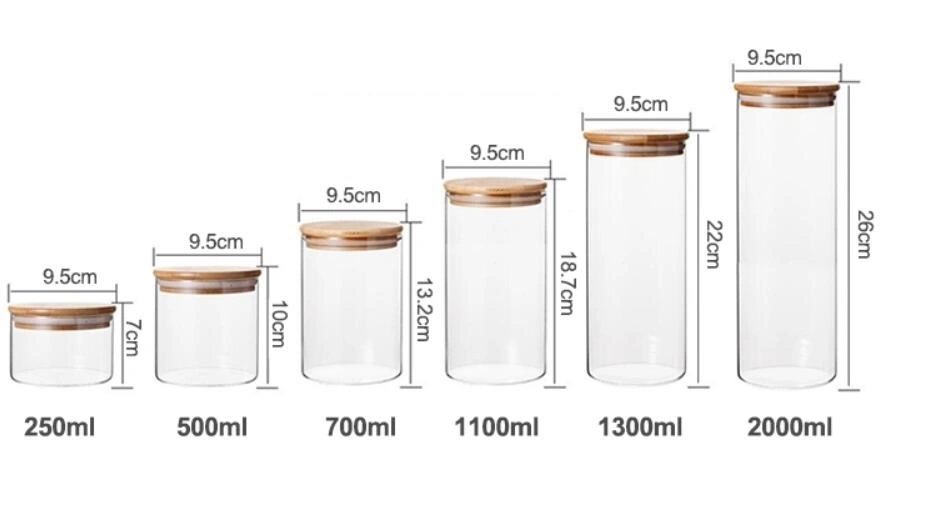 Glass Jar Kitchen Food Storage Canister Container Wooden Airtight Lid Container Tube High Borosilicate Glass Jar