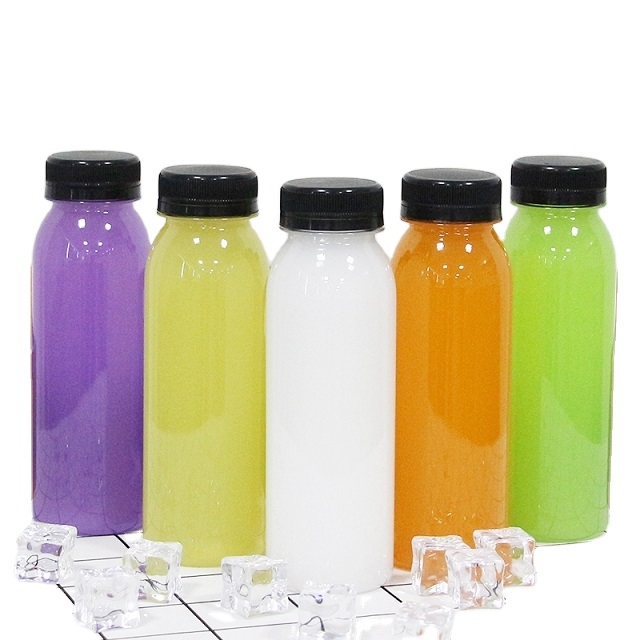 Milk Tea Plastic Bottle Pet Soft Drink Disposable Fruit Juice Bottle Take-Away with Lid Cusomized Logo