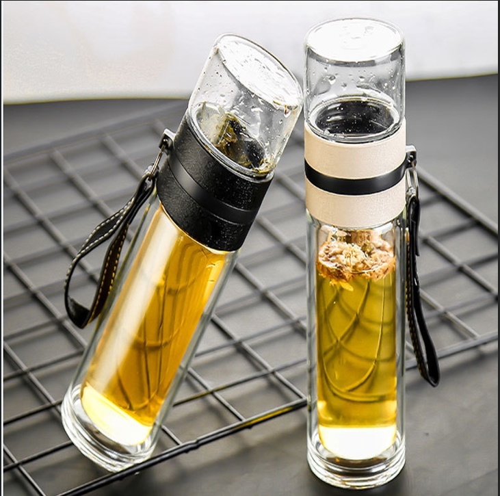 Promotion Gift Food Grade Double Wall Glass Water Bottle for Tea 2021