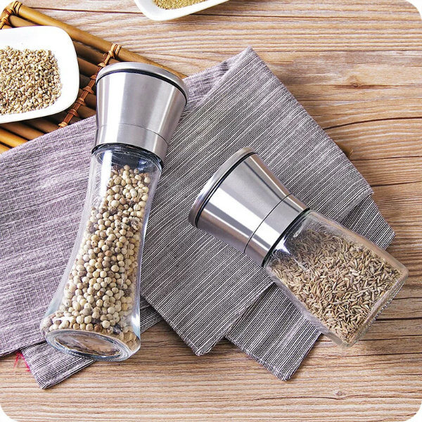 Glass Grinder Glass Spice Bottle with Stainless Grinder Lid