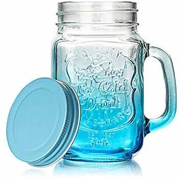 Wholesale Glass Mason Jar 16oz Colored Glass Mason Jar with Handle