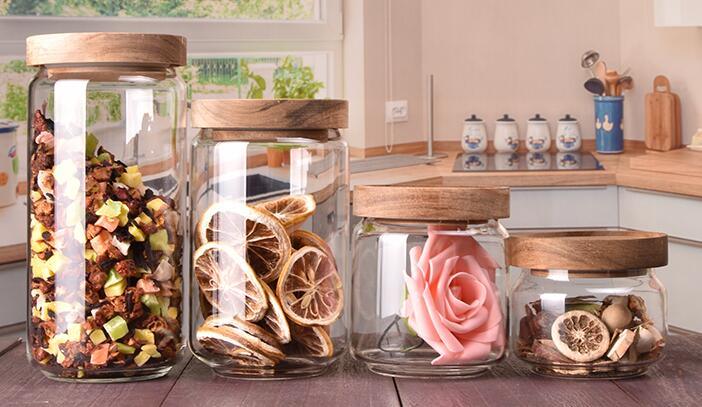 High Borosilicate Glass Airtight Jar Wooden Locking Lid