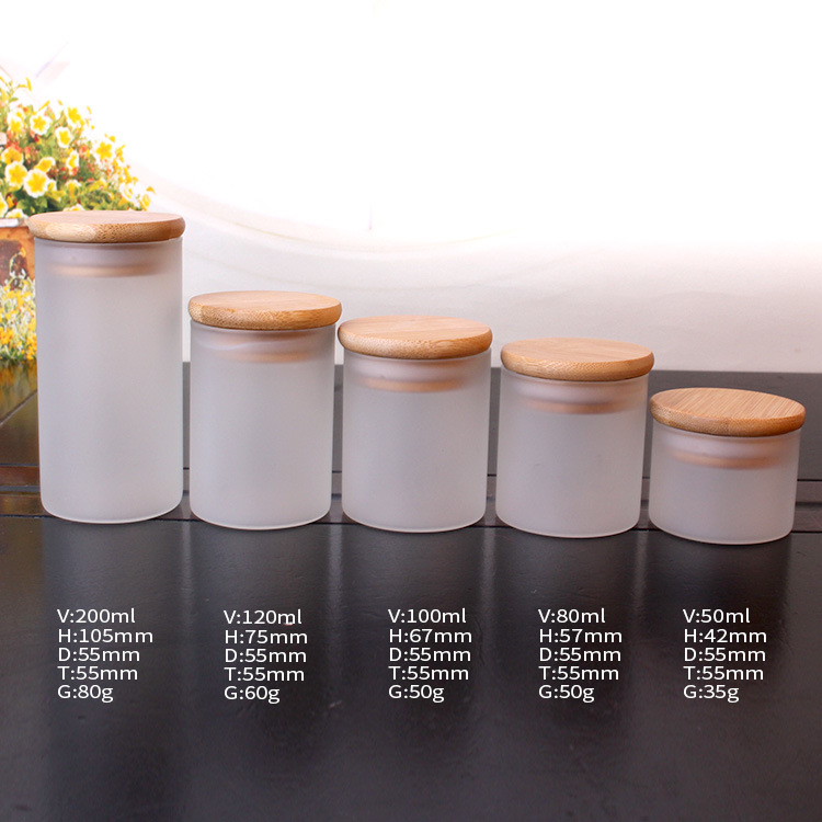 100ml 3oz Frosted Customized Glass Jar with Bamboo Lid Spice Salt Pepper Glass Container