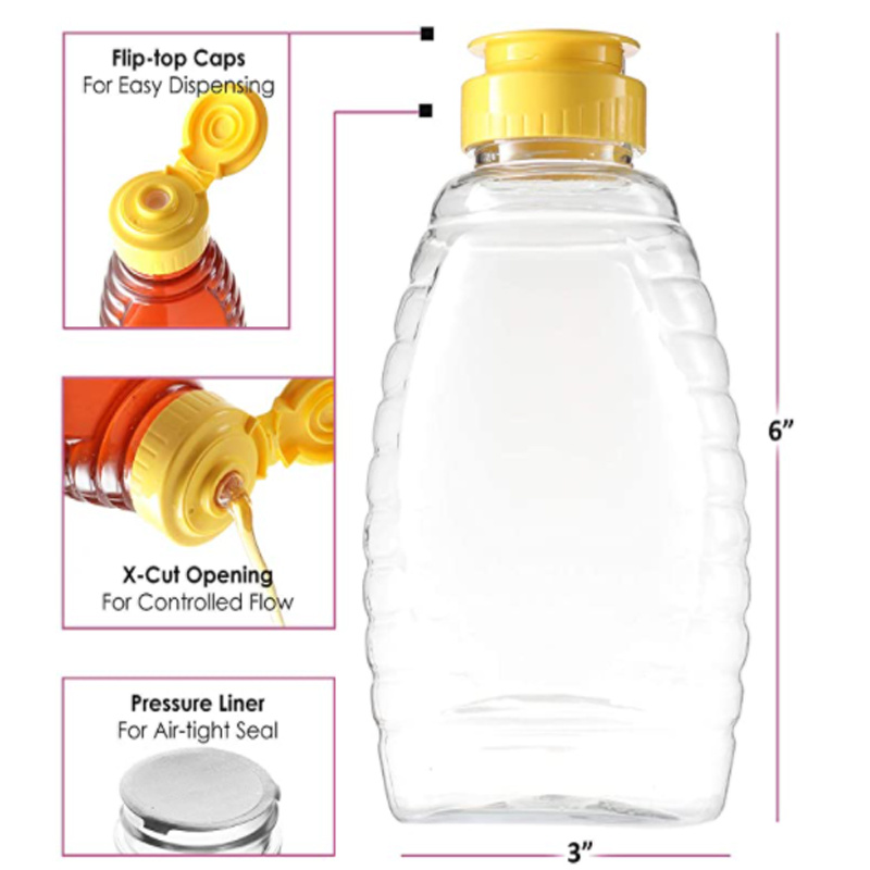 17oz Squeeze Honey Plastic Bottle with Flip-Top Caps for Storing