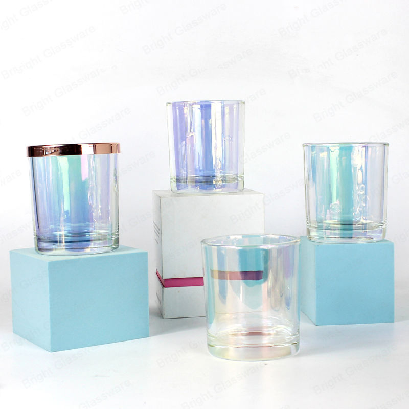 Luxury 30cl Rainbow Iridescent Jar Candle Votive Holders with Metal Lid