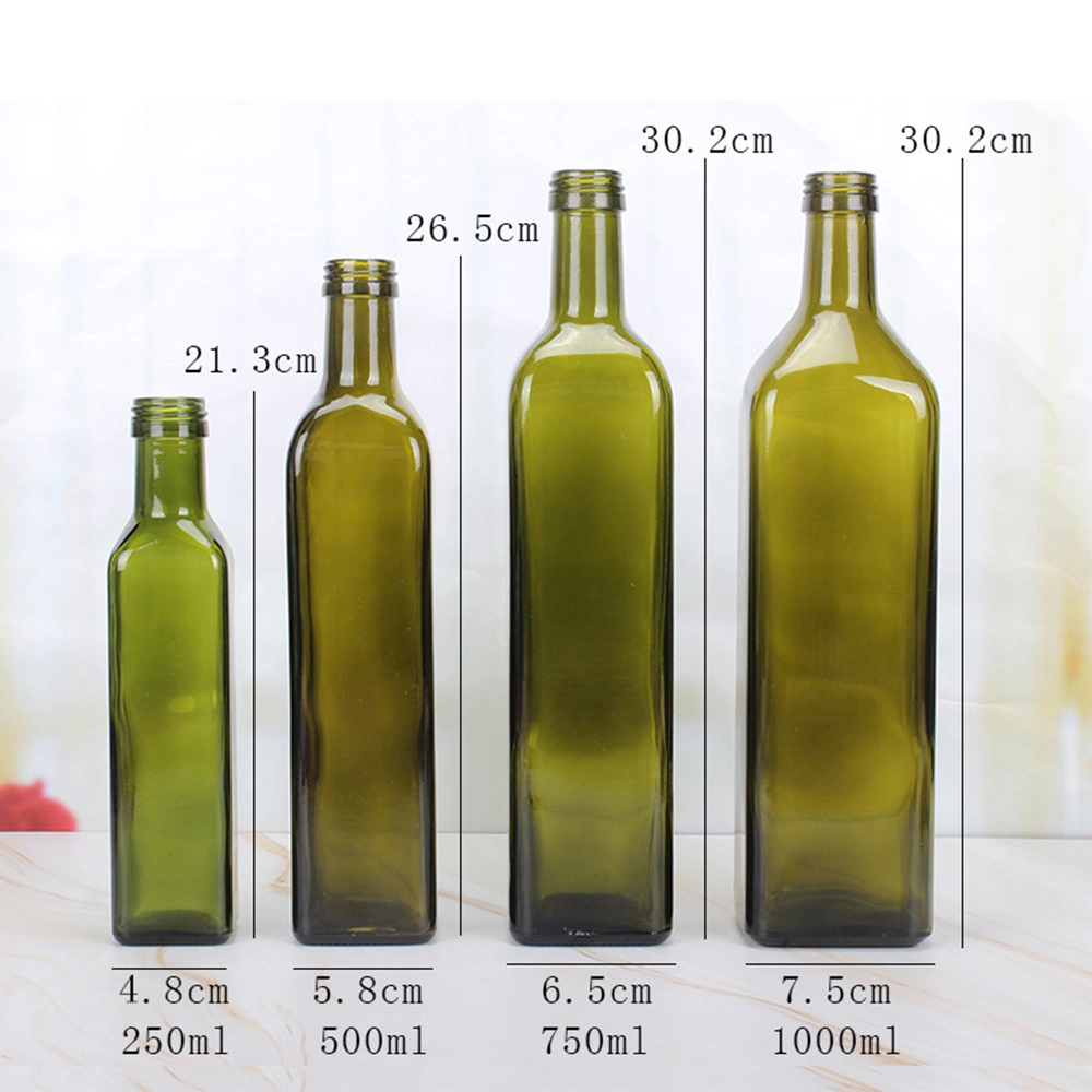 Different Size 100ml 250ml 500ml 750ml 1000ml Square Clear Olive Oil Glass Bottle with Ropp Lid