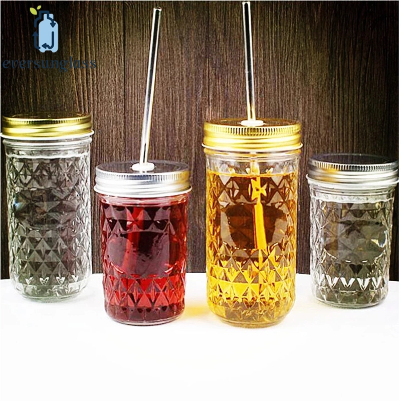 750ml Glass Juice Jar Mason Jar with Seperate Lids and Straw for Juice Beverage
