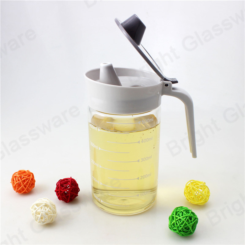 High Quality Kitchen Clear Glass Olive Oil Bottle with Plastic Handle