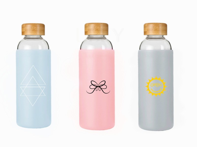 Sports Borosilicate Glass Water Bottle with Sleeve for Drinking