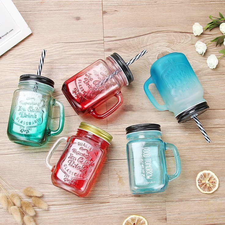 Wholesale Transparent 600ml Mason Jar Mugs Fruit Beverage Mason Jar Cups