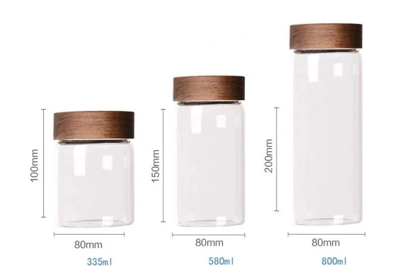 Customized Logo Design Airtight Canister Bottle Jar with Acacia Wood Lid Coffee Glass Jar