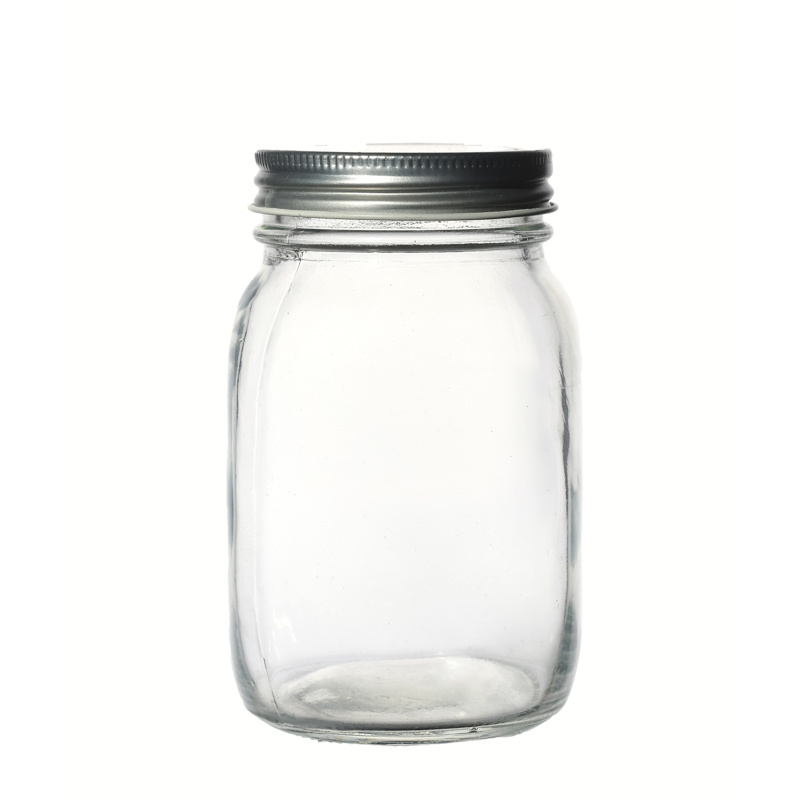 Food Storage Glass Jar Flint Round Glass Mason Jar with Metal Lid