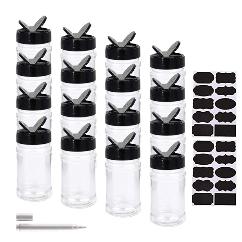 16 Pack 7oz Clear Plastic Spice Jars Storage Container Bottle Containers
