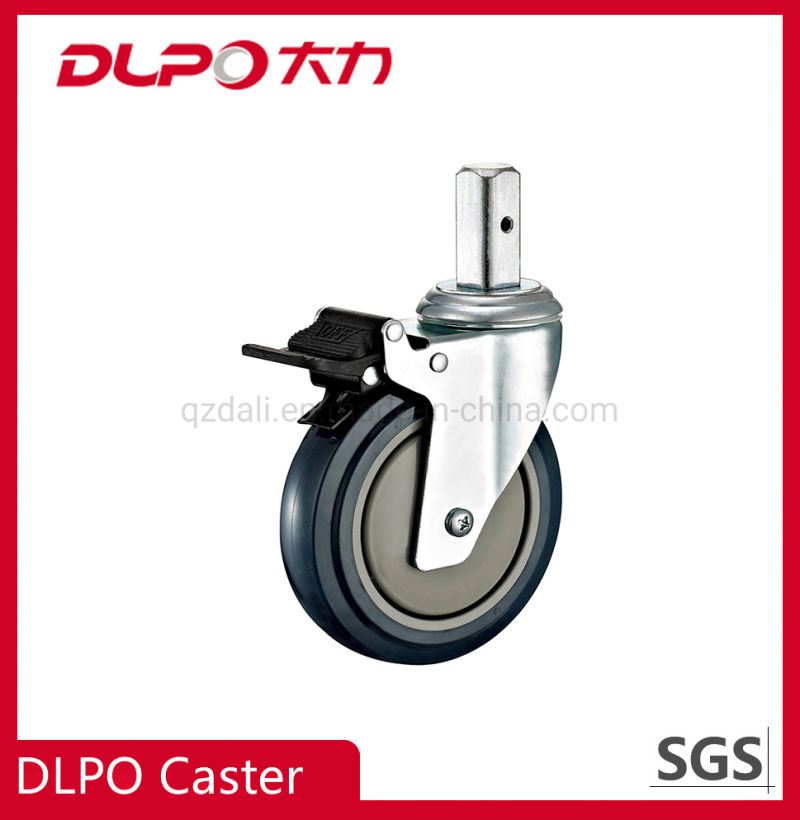 Dlpo 125mm Zinc-Plated Squace Solid Stem Lockable Wheel Castor with Nylon Brake