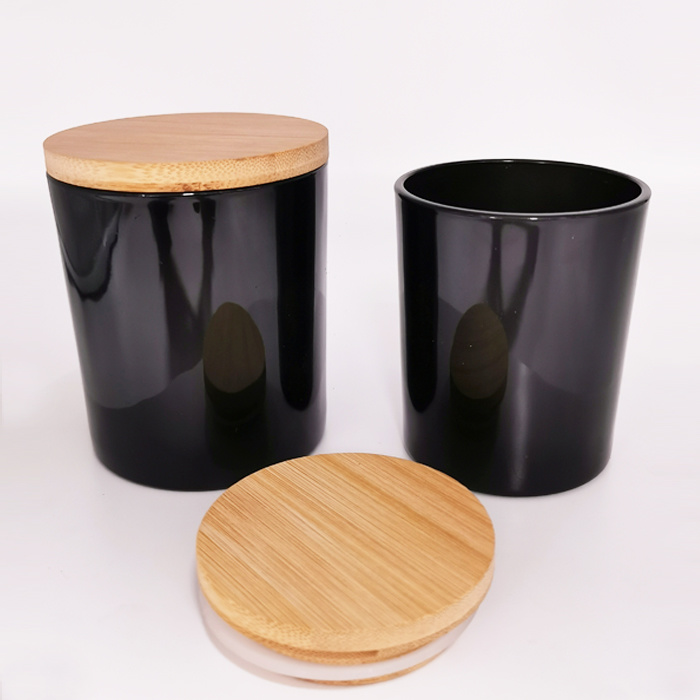 Customized Black Glass Candle Jar with Bamboo Lid for DIY Aromatherapy Candle