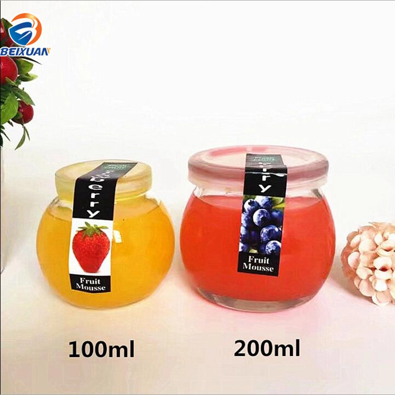 200ml High Capacity New Design Round Juice Pudding Glass Drinking Bottles with Lids
