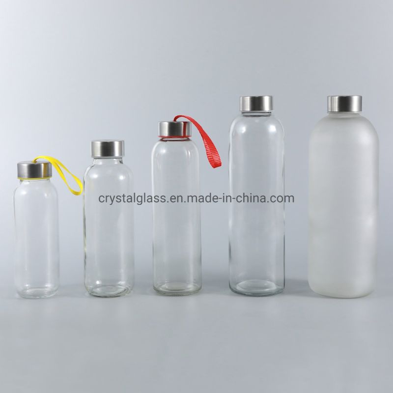 Easy to Carry 500ml Glass Water Bottle with Stainless Steel Cover and Nylon Sleeve