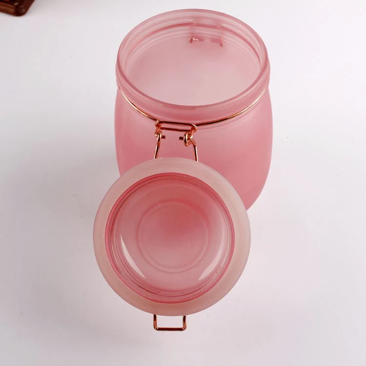Pink Color Glass Storage with Clip Lock Airtight Lid Storage Honey Kitchen Glass Jar