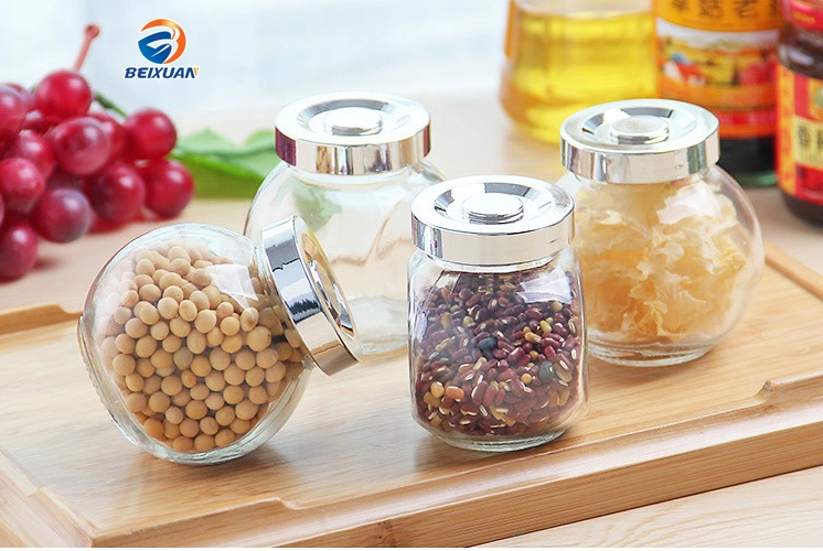 380ml Flat Glass Candy Jar Food Storage Condiment Jar Food Container with Aluminium Screw Cap