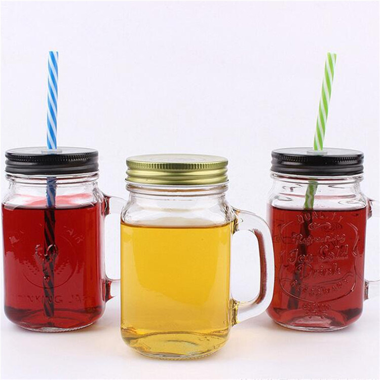 Clear Glass Beer Mug Jar with Handle