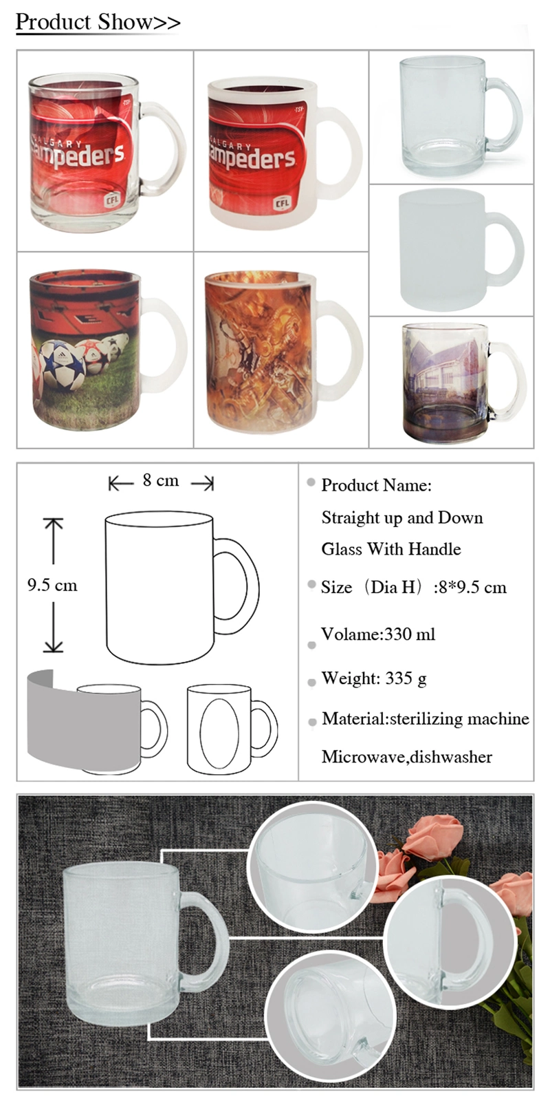 Custom Printed 11oz Clear Glass Blank Sublimation Mugs with Handle
