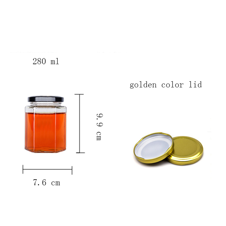 280ml 9 Oz Empty Food Storage Hexagon Jam Honey Glass Jar for 350g Honey