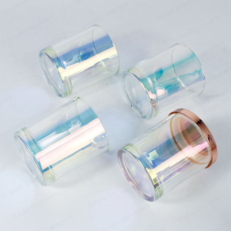 Luxury 30cl Rainbow Iridescent Jar Candle Votive Holders with Metal Lid