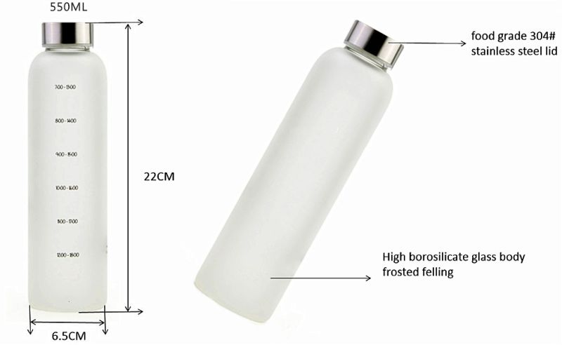 Frosted Glass Water Bottle Custom Design and Logo BPA Free Sports Bottle